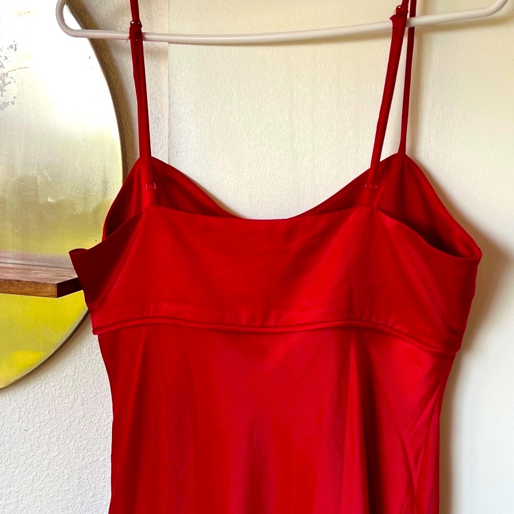 WAYF Red Slip Dress Satin Midi Spaghetti Strap Date Night Holiday Size M